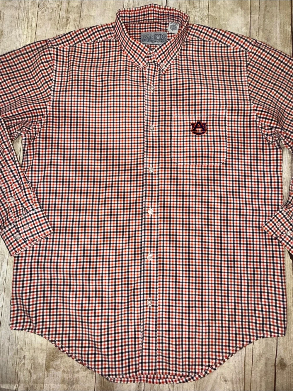 Campus Men's Orange & Navy plaid Button-Down Shirt feauturing AU